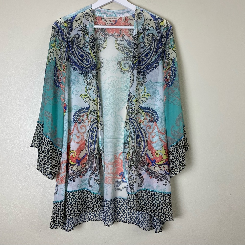 Soft surroundings muse topper boho‎ kimono Paisley Sequin detail XS Fairy Boho